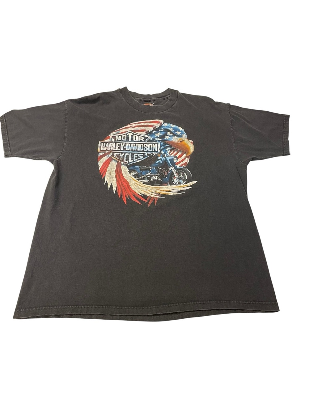 Vintage Harley Davidson Eagle Flag Biker Mens X-Large RK Stratman Keystone Black